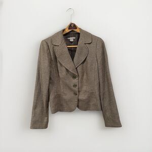 Ann Taylor Houndstooth‎ Tweed 3 Button Fitted Blazer Jacket Women’s 6 Officecore